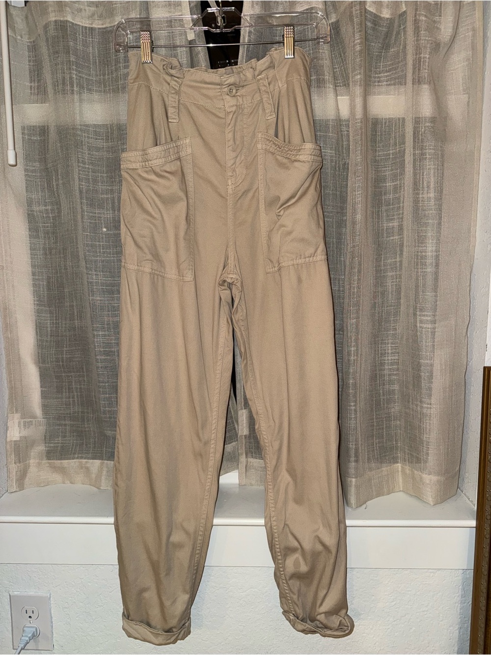 Topshop Wide-Leg Utility Pants in Tan